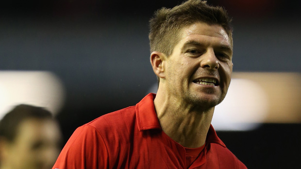Steven Gerrard celebrates v Norwich